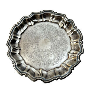 Silver Plate 8" Scalloped Edged Tray Footed Plate Traditional Wedding Party